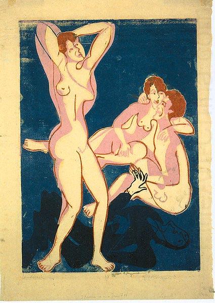 Three nudes and reclining man, Ernst Ludwig Kirchner